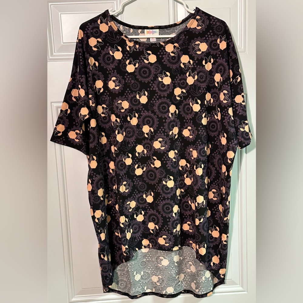 LuLaRoe Irma Size M Disney Minnie Mouse Black/ Purple Tunic Top